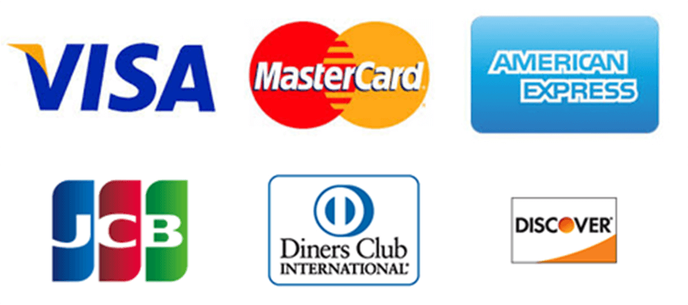 VISA,MasterCard,AMERICAN EXORESS,JCB,DinersClub,DISCOVER